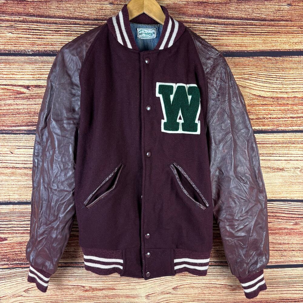 Vintage 1960s Washington University Burgundy & Green Letterman Jacket - Picture 2 of 8